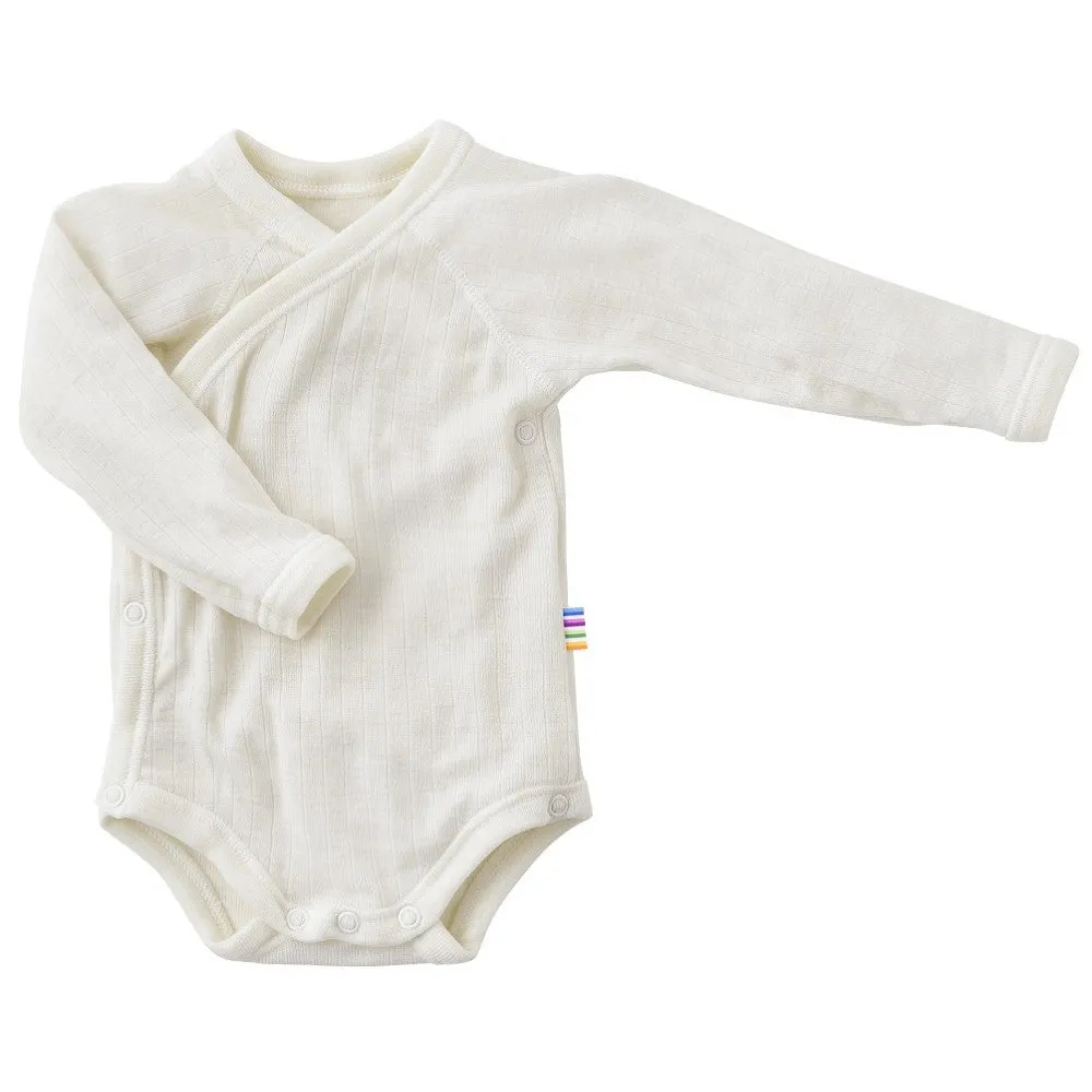 Joha - 100% wol overslag-wikkel romper - Naturel