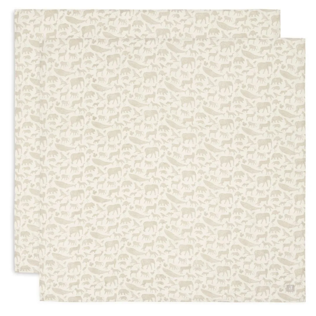 Jollein hydrofiele doeken set XL Animals - nougat - 2st